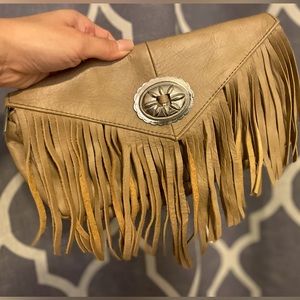 Boho Leather Beige Clutch